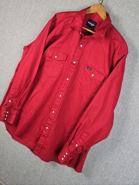 Wrangle Cowboy Cut Pearl Snap Work Shirt Red Mens Sz 3X